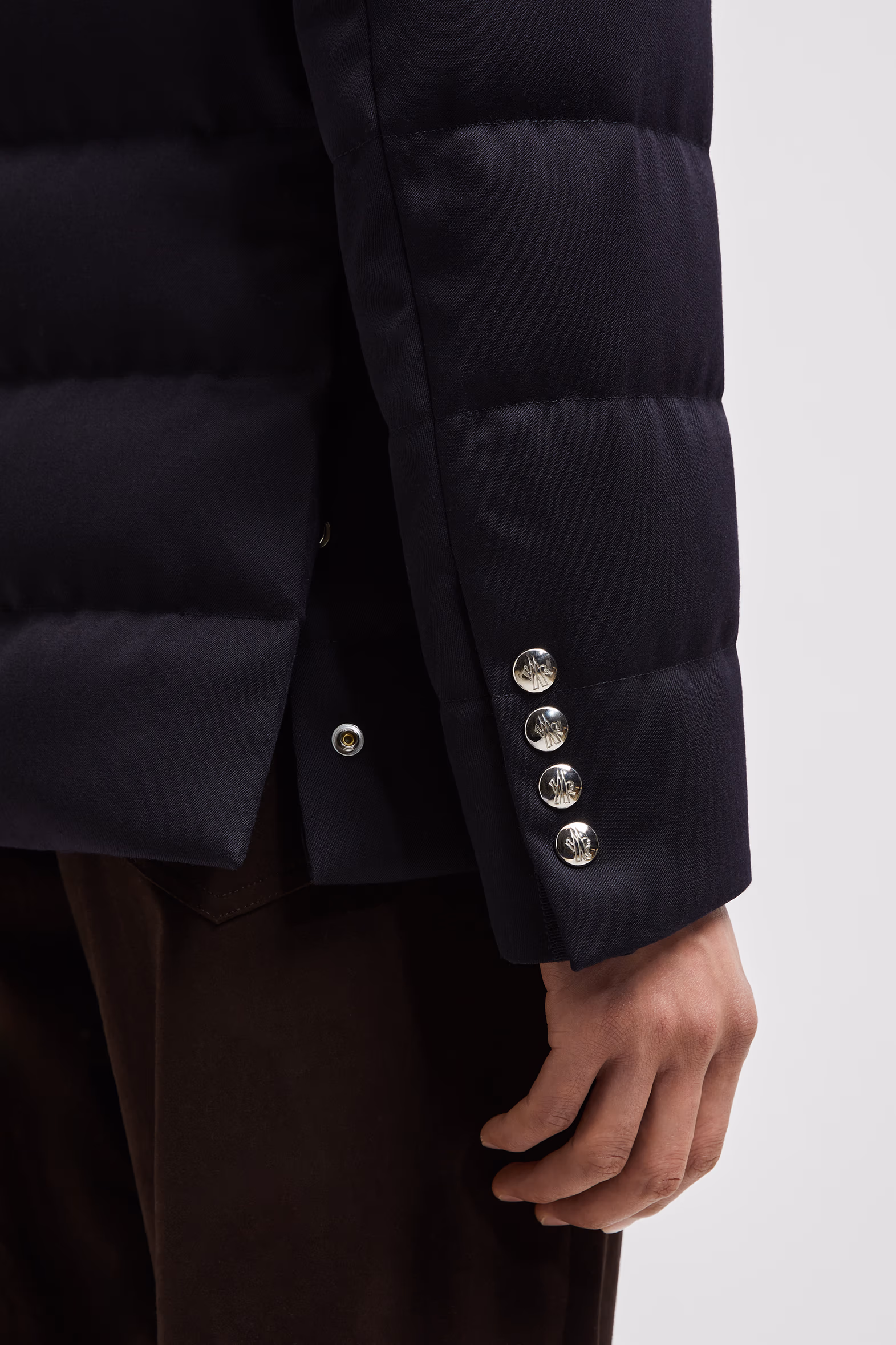 Bess Hooded Wool Short Down Jacket Men Navy Blue Moncler 9